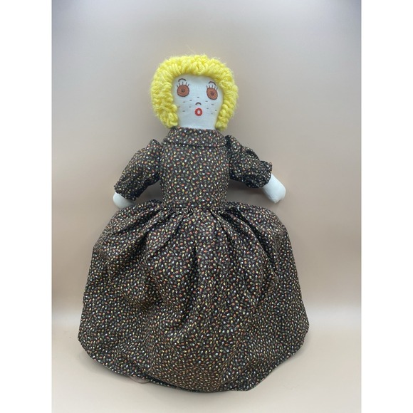 Reversible RARE Handmade Rag Doll Sylvia S Chloupek Floral Dress Yarn Hair 18" - Picture 3 of 9